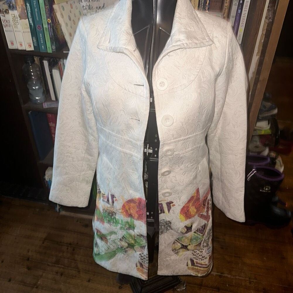 Desigual embroidered colorful hem sz 42/8 car coat